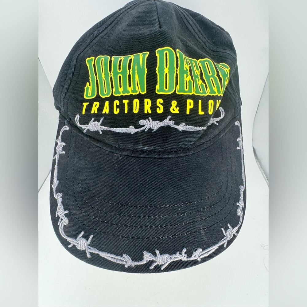 John Deere Youth Tractors And Plows Hat Black Barbed Wire Strapback Baseball Cap